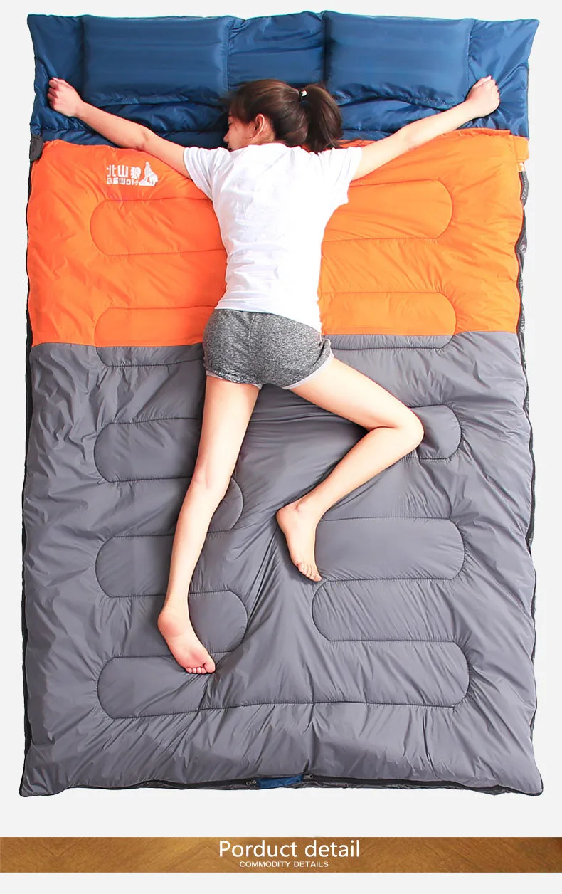 Sleeping Bag Couple with pillows outdoor camping indoor mat for lunch break portable Adult lover warm for four seasons (8)