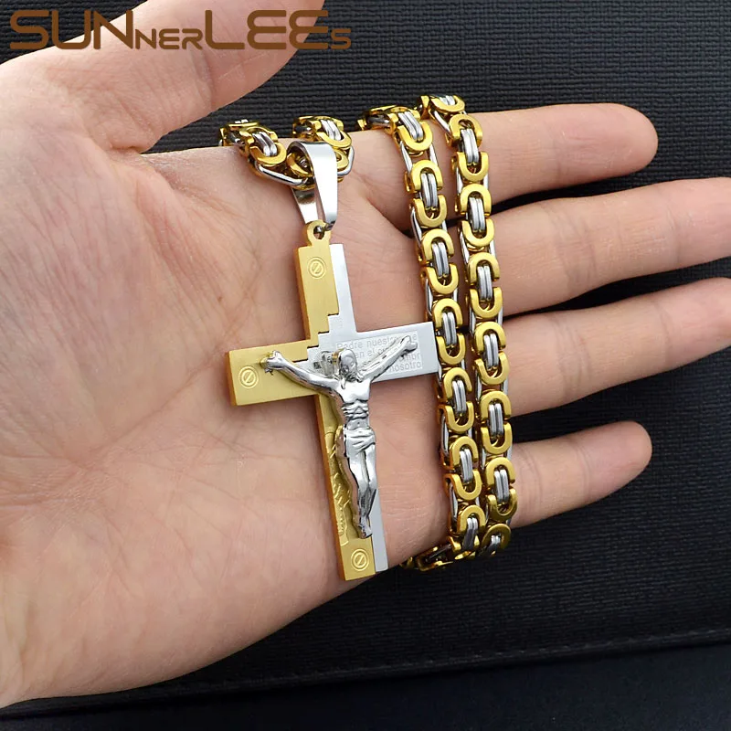 Подвеска с крестом Иисуса Христа из нержавеющей стали|chain gold|link chaincross pendant necklace |