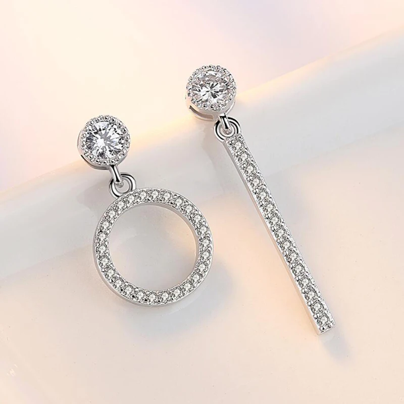 

Popular 925 Sterling Silver Earrings For Women Party Exquisite Micro-Inlay Full Zircon Geometric Round Asymmetry Earring Jewelry
