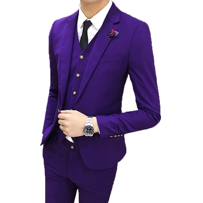 

Wedding Suits For Men Purple Notched Collar Slim Fit 3 Pieces (Jacket +Vest+Pants) Custom Made Wedding Groom Prom Tuxedos Suits