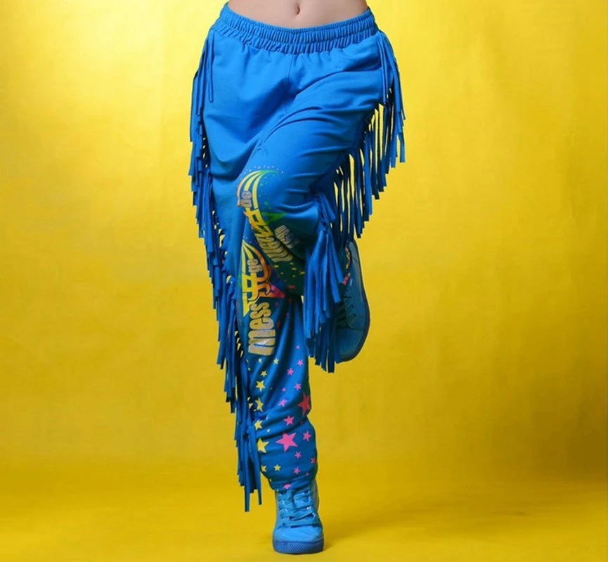 

Fashion brand Women Hip hop Trousers dance wear sweatpants patchwork ds performance costumes tassel loose harem pants Size S L