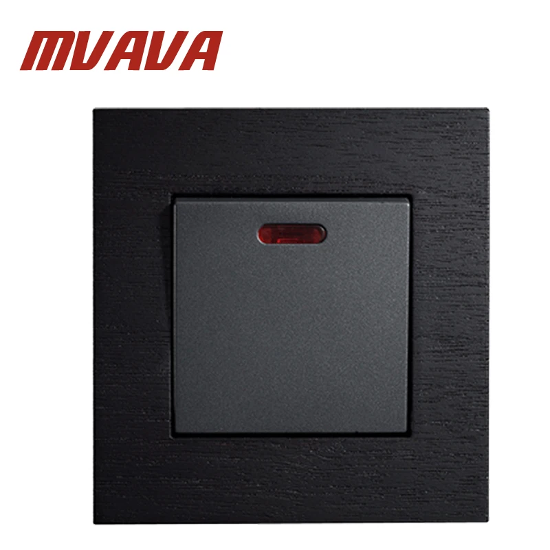 

MVAVA 20A Switch Water Heater Switch Luxury Black Artificial Wood Panel Wall Light Switch AC110~250V 86*90MM 1 Gang Switch