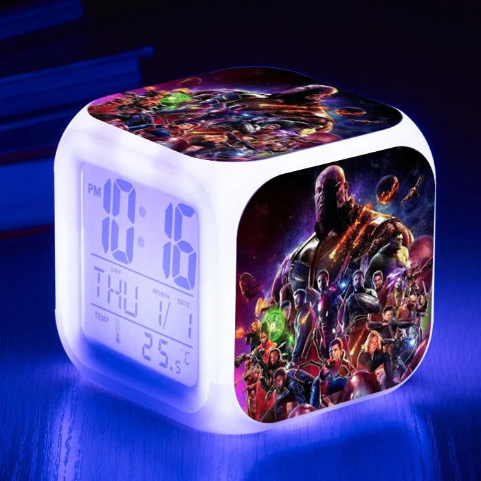 Avengers Endgame Alarm Clock wake up light Digital Alarm Clock Kids Toys LED Clock Color Changing table reveil wekker - Color: 19