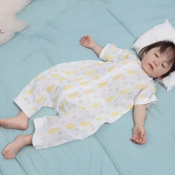 

Summer Baby Short-sleeved Cartoon Pajama Infant Cotton Gauze Split Leg Sleeping Bag Children Air-conditioned Room Anti-kick Suit