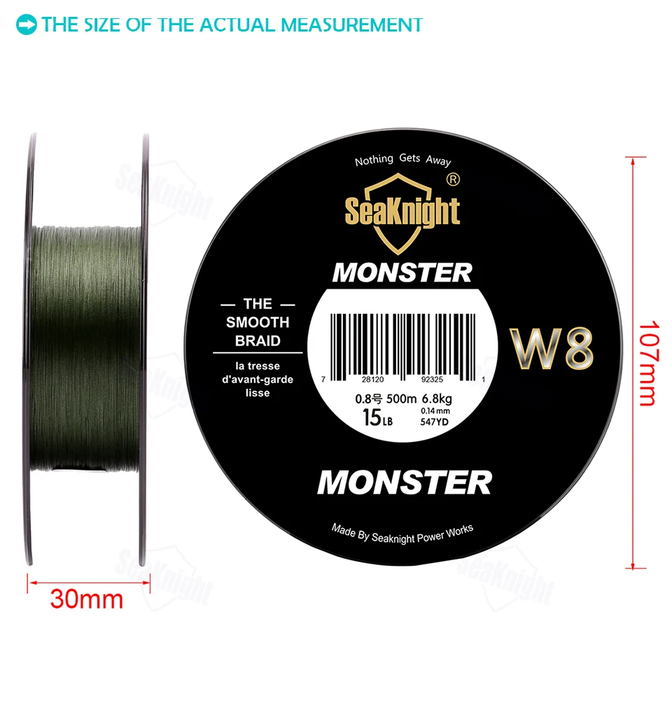 SeaKnight Монстр 500 м 0,8# 15LB 6,8 кг 8strands супер прочная леска Широкий формат Технология PE плавающая леска