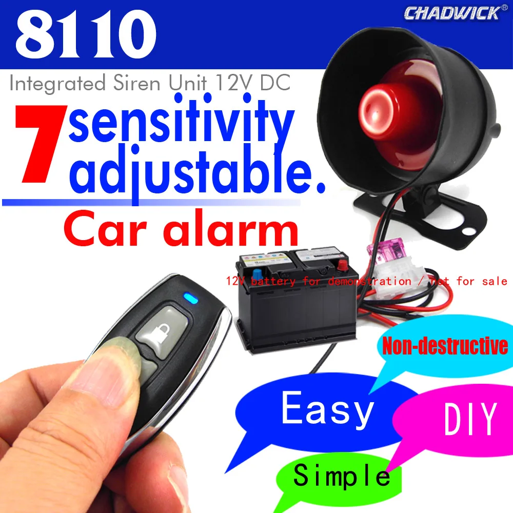 

DIY Car accessories Non-destructive installation Burglar car Alarm System shock warning siren sound alound 12V DC CHADWICK 8110