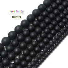 Cuentas redondas de ágata ónix mate para fabricación de joyas, piedra Natural, negro, mate, esmalte mate escarchado, ágata, 15,5 pulgadas, 4, 6, 8, 10, 12mm