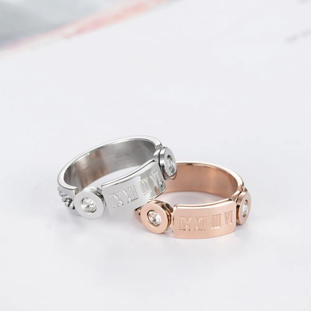 Мода CZ цепочки камней кольцо для женщин серебро/розовое золото цвет титана кольцо римские цифры Женские хвост кольцо аксессуары для пальцев
