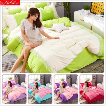 

Single Twin Full Queen Size 3pcs/4pcs Bedding Set Soft Cotton Lace Fuffled Edge Duvet Cover Girls Bed Linen 1.2m 1.35m 1.5m 1.8m