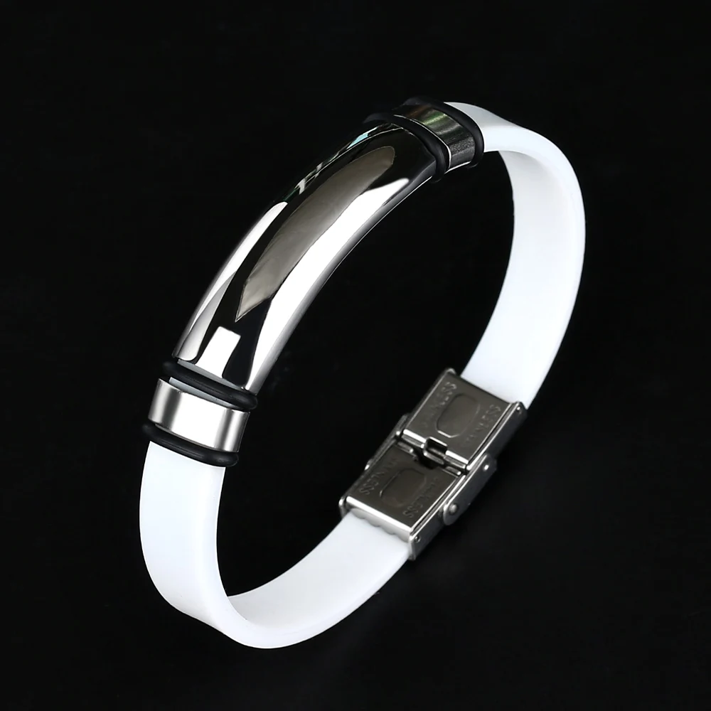 Bracelet Jewelry Trend Jewelry Vintage Black Rubber Wristband Silicone Stainless Steel Men Bracelets Bangles For Women Pulseras Hombre