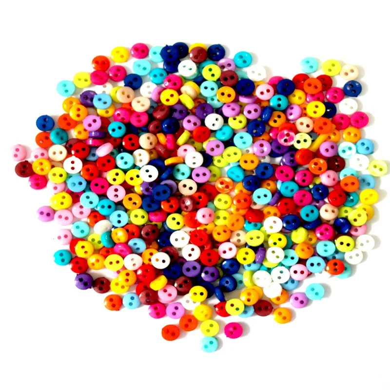 1000 шт 2 отверстия 6 мм Мини Круглые полимерные Пуговицы детские Швейные аксессуары ручной работы разноцветные милые кнопки DIY материал