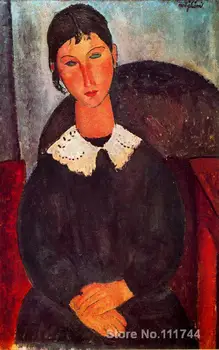 Painting by Amedeo Modigliani Elvira with a white collar Portrait art handmade High Quality Painting by Amedeo Modigliani Elvira with a white collar Portrait art handmade High Quality
