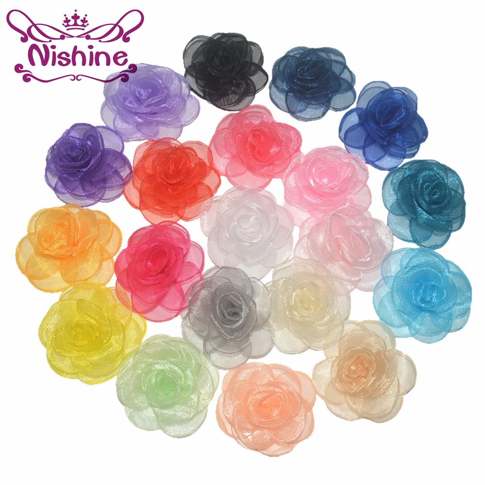 Nishine 120 шт./лот Новый 2 4 &quotпрозрачный Жженый шелк марля цветок Ткань Цветочный для