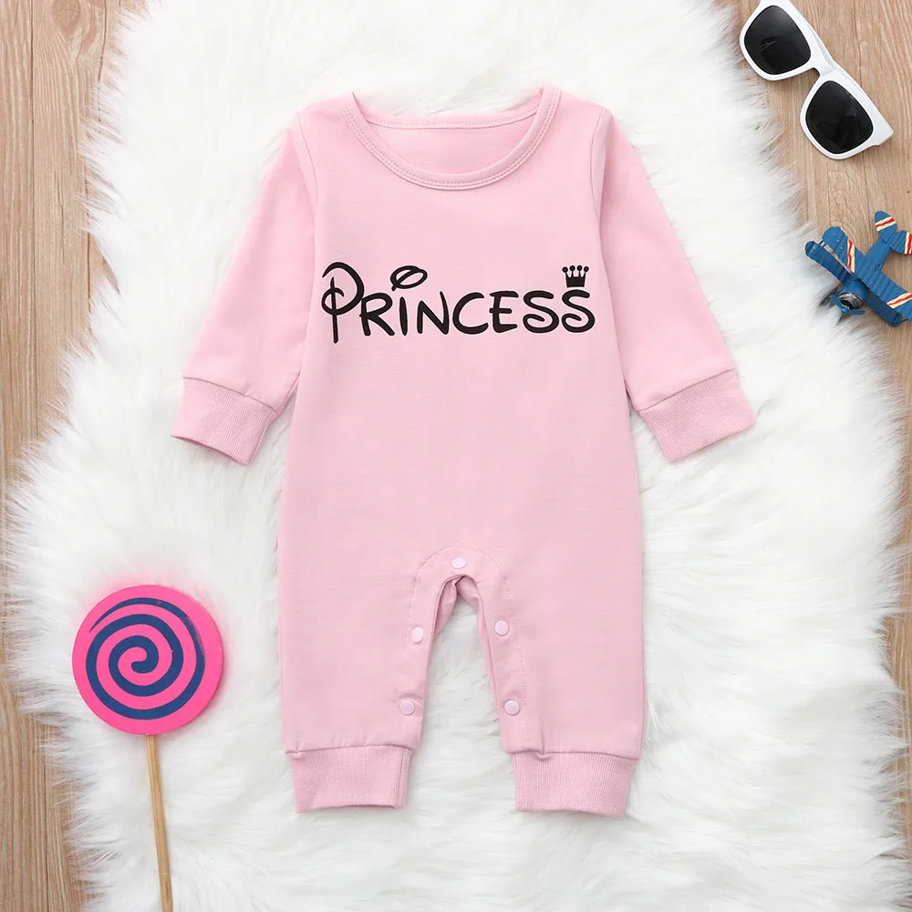 

Lovely Pink Baby Rompers Newborn Infant Baby Girl Letter Princess Romper Jumpsuit Outfits Long Sleeve Clothes Roupa Menina*95