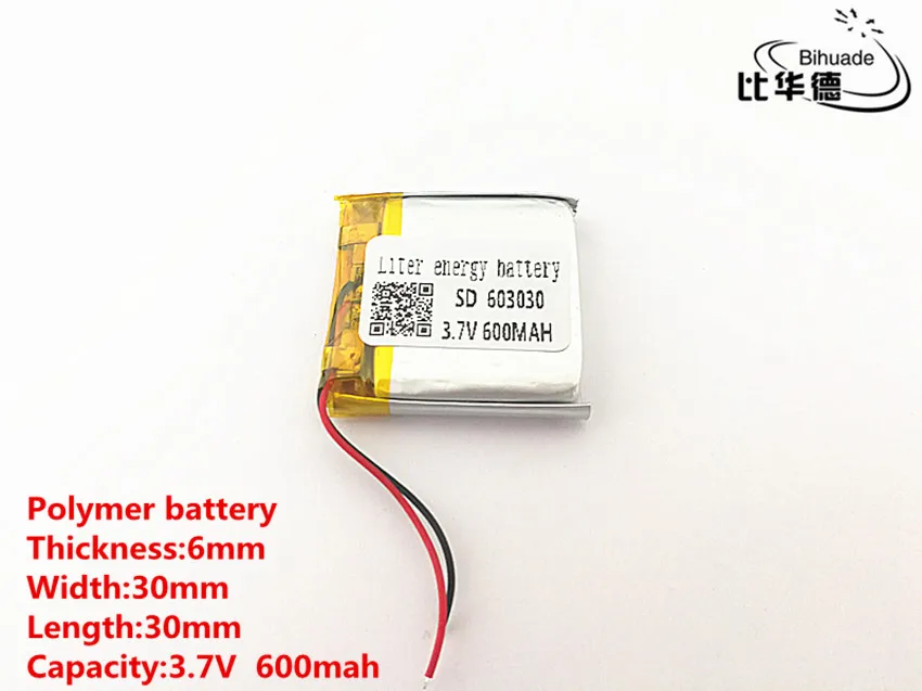 3,7 V 600mAH 603030 полимерный литий-ионный/литий-ионный аккумулятор для DVR, gps, mp3, mp4