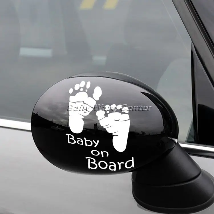 Cartoon BABY ON BOARD CUSTOM Footprint Motorcycle Car Sticker Waterproof Rear Windshield Car Styling Stickers On Car Accessories