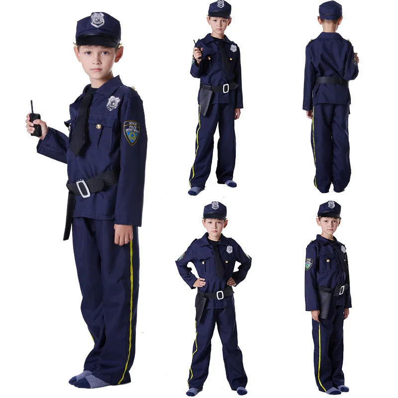 Police Officer Costume Kids Halloween Cosplay Boys Outfit Realistic Set Uniform