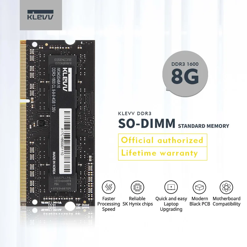 

Klevv Laptop Memory 8G DDR3 1600MHz DIMM RAM 1.2V Memory Stick Compatible RAM Lifetime Warranty