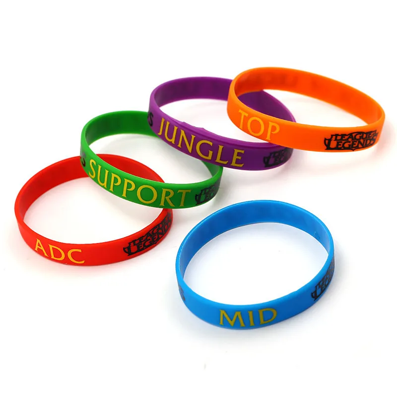 12pcs Game LOL Bracelet JUNGLE SUPPORT TOP MID ADC Logo Silicone CSGO Bracelets DOta 2 Ti8 Bangle F