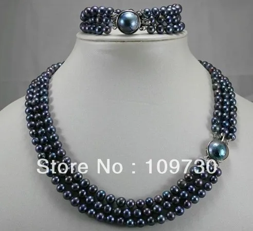 

Jewelry 00398 5-color 3 row brown green black pearl necklace bracelet shell clasp set can choose (A0423)