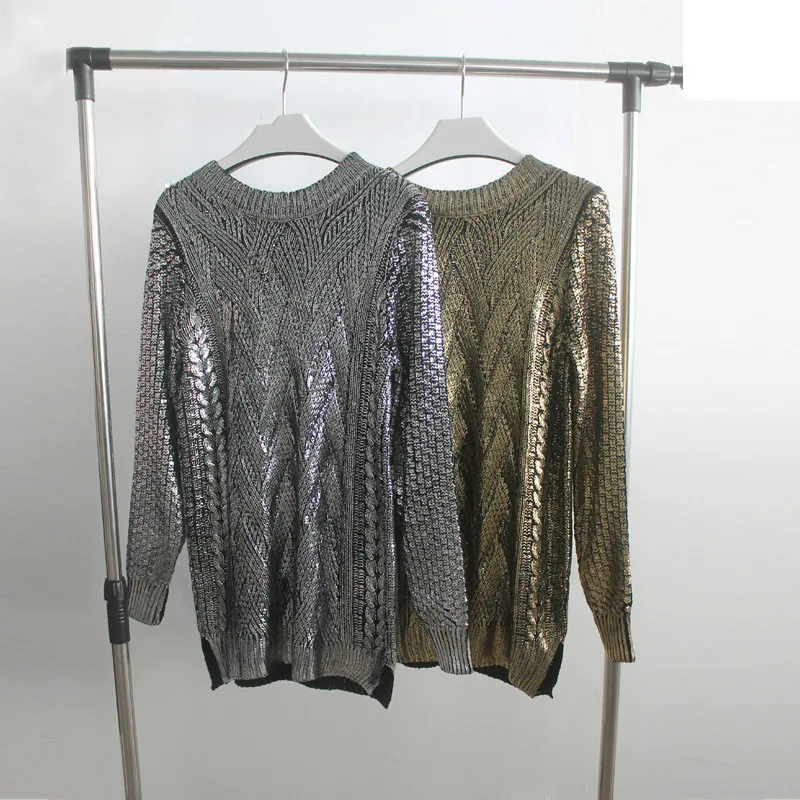 European Style Women Bronzing Sweater Round Neck Casual Golden/Silver Knitwear Sweaters Ladies Pullovers Sweaters AL88 European Style Women Bronzing Sweater Round Neck Casual Golden/Silver Knitwear Sweaters Ladies Pullovers Sweaters AL88