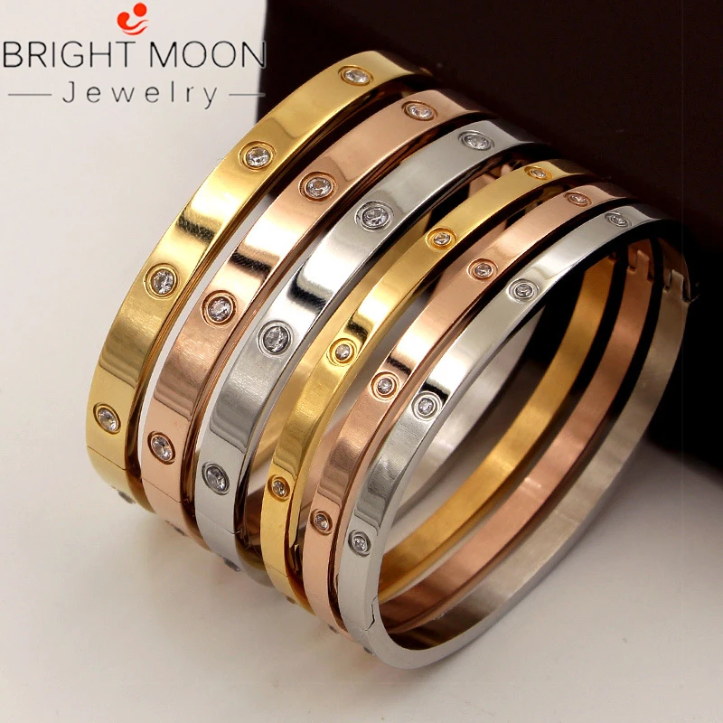 

Beautiful Lovers Bracelets Woman Bracelets Stainless Steel Bangles and Bangles Cubic Zirconia Golden Woman Jewelry