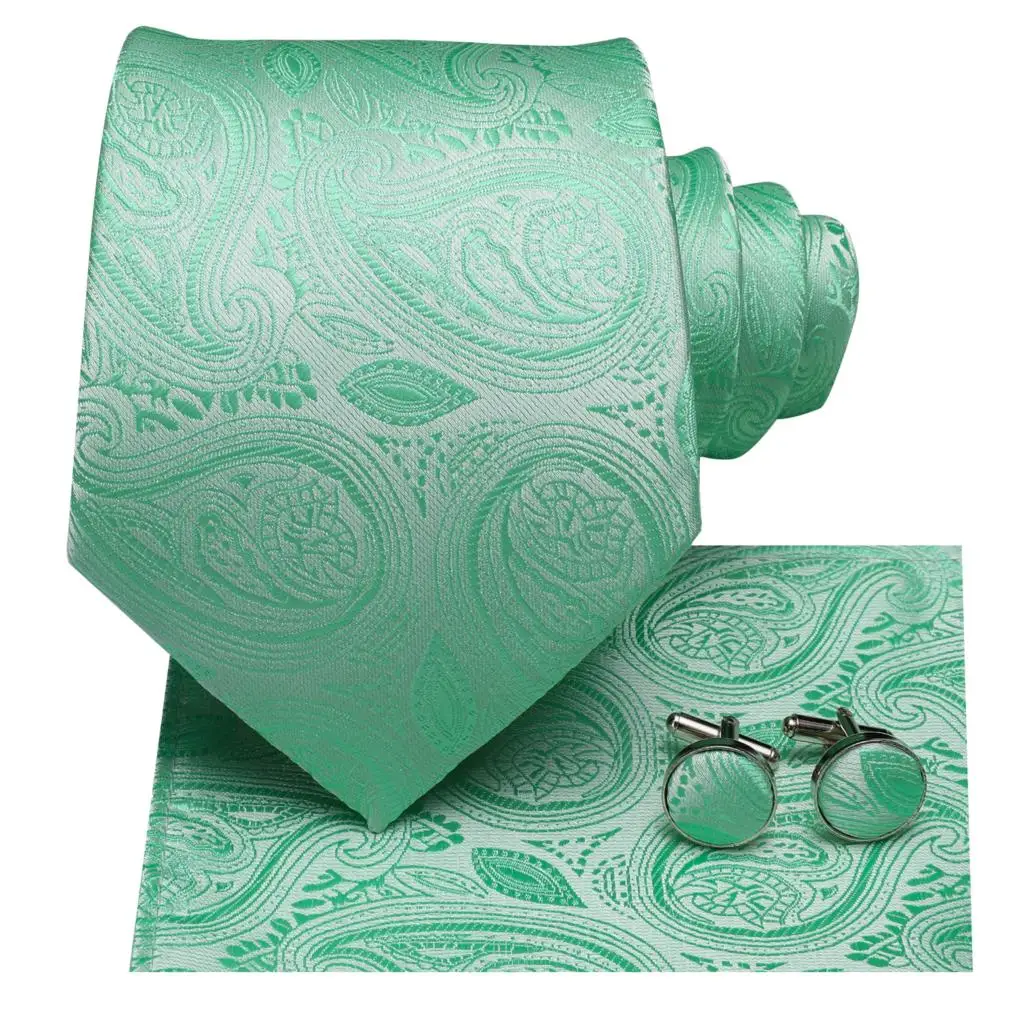 Шелковые галстуки для мужчин мятный зеленый галстук для шеи Пейсли жаккард карман квадратный галстук набор для вечерние Цветочные Твердые Свадебный галстук SN-3245