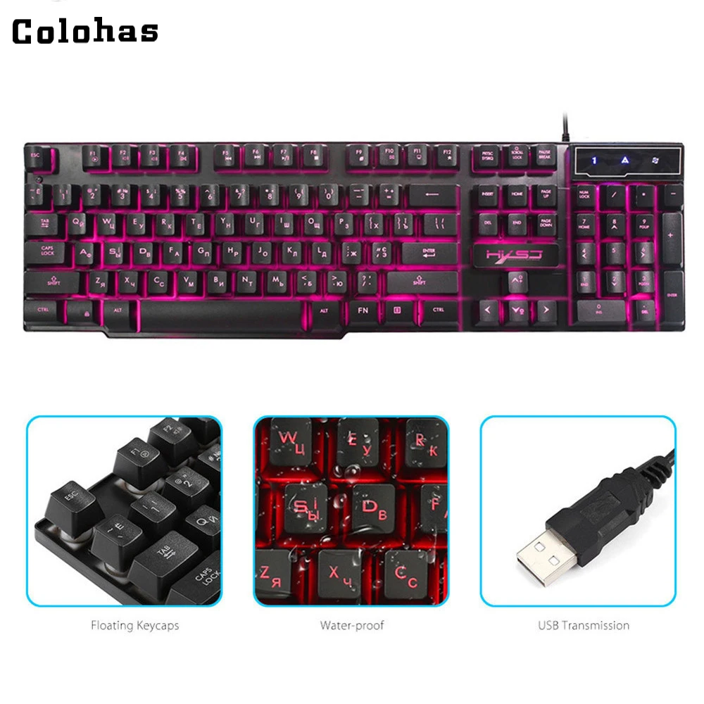 English / Russian Bilingual Gaming Keyboard Adjustable Cool Backlit