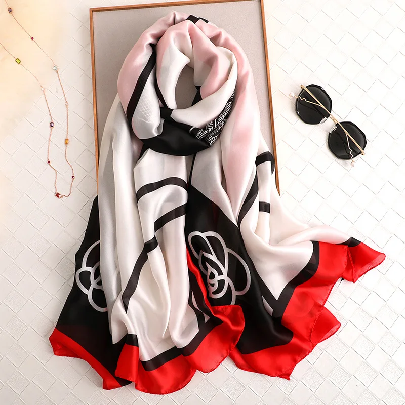 

2019 Spain Luxury Brand Women Ombre Floral Silk Scarves Printed Shawls and Wraps Pashmina Foulards Bandana Hijab Snood 180*90Cm