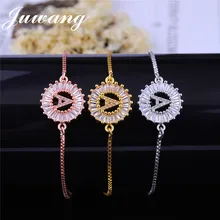 JUWANG 26, начальные браслеты с буквами и браслеты для женщин и девушек, золотистый, серебристый цвет регулируемый браслет с цепочками и кристаллами CZ