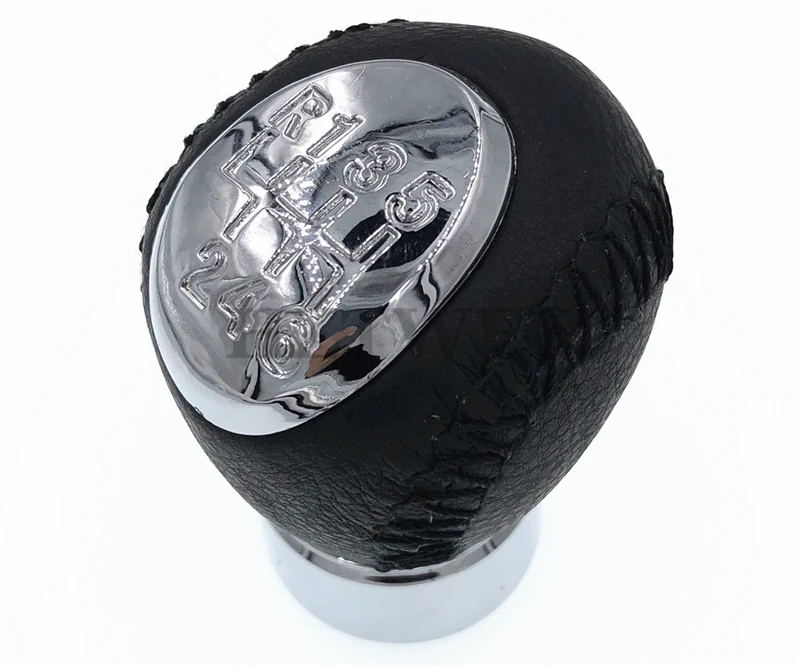 High Quality Black Chrome 6 Speed Leather Manual Gear Stick Shift Knob