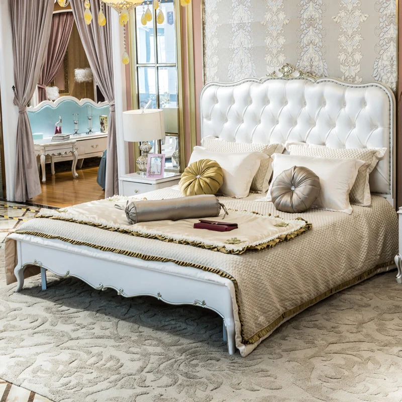 European Style Luxury French Double Beds Antique, 1.8 Meters Solid Wood Princess Bedroom Furniture Bedside Tables European Style Luxury French Double Beds Antique, 1.8 Meters Solid Wood Princess Bedroom Furniture Bedside Tables