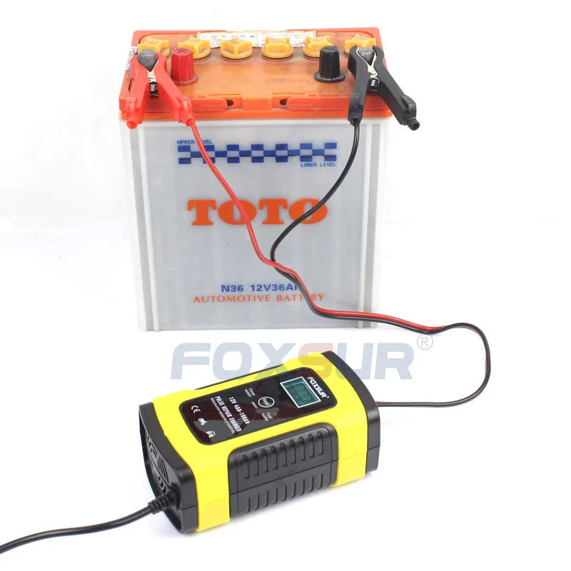  FOXSUR 12V 5A Pulse Repair Charger with LCD Display Motorcycle & Car Battery Charger 12V AGM GEL WE