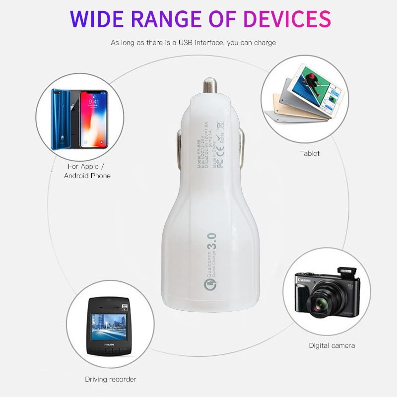 Автомобильное зарядное устройство DIYKIT Quick Charge 3 0 мобильный телефон Dual Usb адаптер