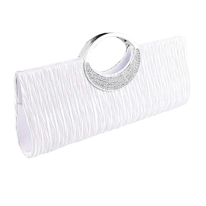 Luxury Evening Clutch Bags Fashion Rhinestone Satin Pleated Women Evening Bag Wedding Party Handbag Clutch Purse bolsos mujer