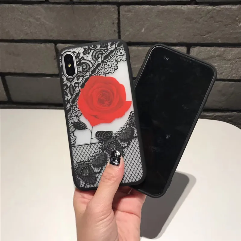 Tfshining Sexy Lace Flower Rose Case For iPhone X 10 Soft Clear Silicone Protective Cover Case For iPhone 6 6s 7 8 Plus Capinhas (8)