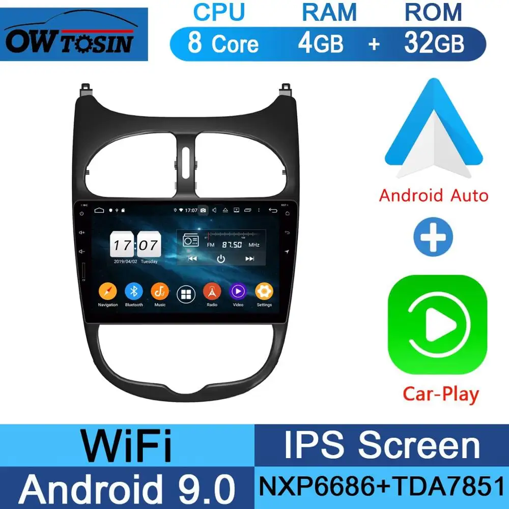 " ips Восьмиядерный 4G ram+ 64G Android 9,0 автомобильный dvd-плеер для PG206 peugeot 206 PG gps навигация радио попугай BT Мультимедиа Стерео - Цвет: 32G CarPlay Android