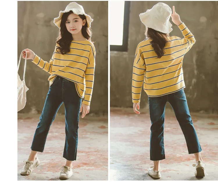 New 2019 Spring Baby Big Girls Striped Loose Tees Tops Clothes Children Cotton Casual Long Sleeve T-shirts For Kids Clothing (9)
