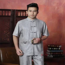 Мода года тенденции серый Для Мужчин's льняная рубашка Топ Китайский Винтаж воротником "Мандарин" Кун-фу Тан костюм M L XL XXL XXXL