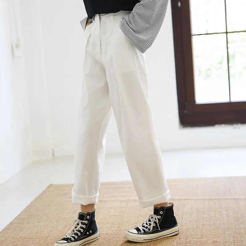 

2019 New Women's Pants Korean Fashion Straight Type Solid Color High Waist Casual Femael Trousers Simple Style Neutral 90s