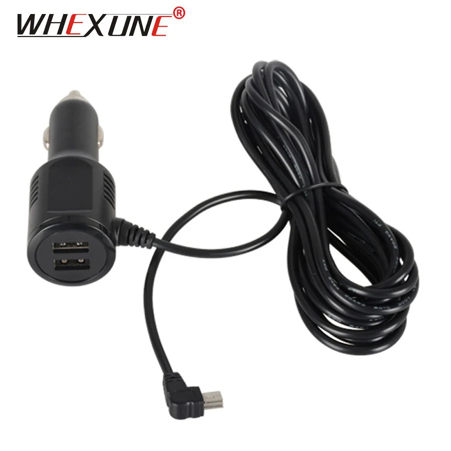 

WHEXUNE Dual USB car charge 3.5m DC output 5V 6.2A Mini Car Power Charger Adapter Cable Cord For GPS Car Camera input 12V-36V