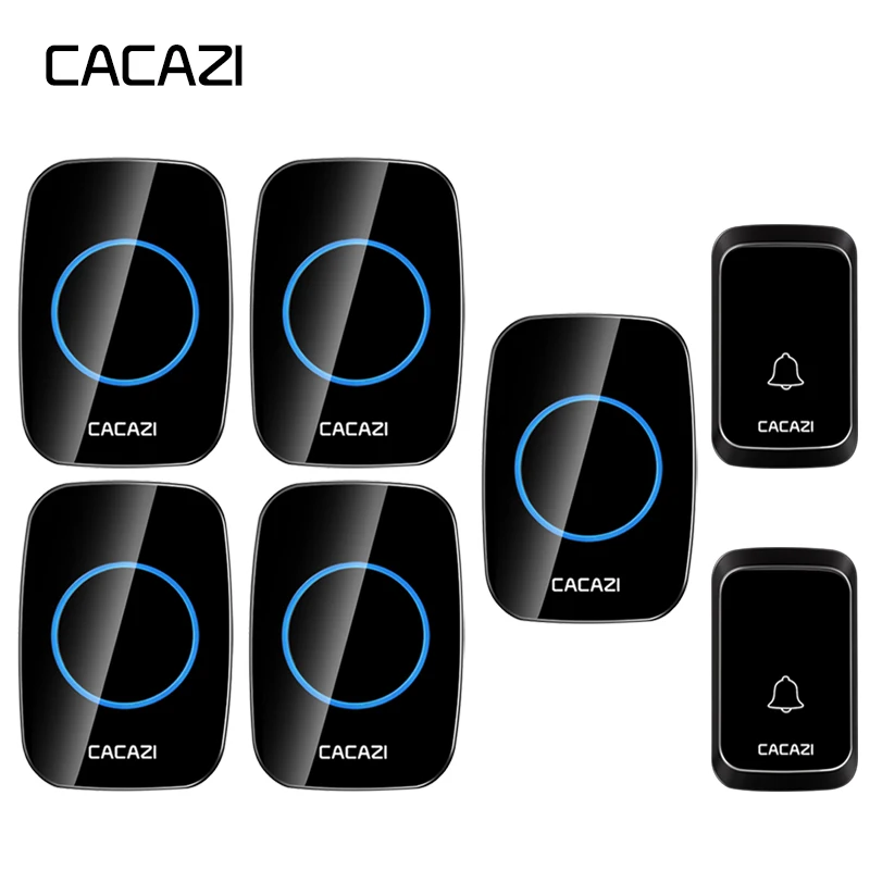 

CACAZI Home Waterproof Wireless Doorbell 300M Remote Battery Button LED Light Cordless Calling Bell US EU Plug 58 Chime 4 Volume