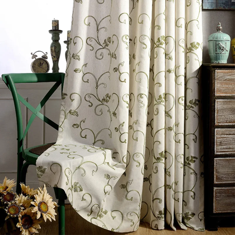 

Embroidered green Black plants cloth fabric curtains for living room Beige Shading bedroom curtains window drapes decor wp105#30