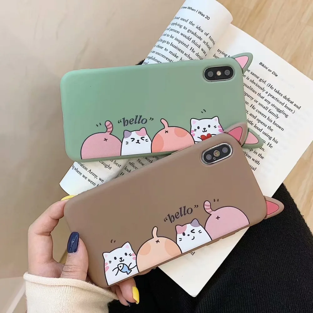 

Fashion Cute Case For iphone 6 6s 7 8 Plus X Soft Silicone Cartoon Cat ear Phone case For iphone XS MAX XR capa