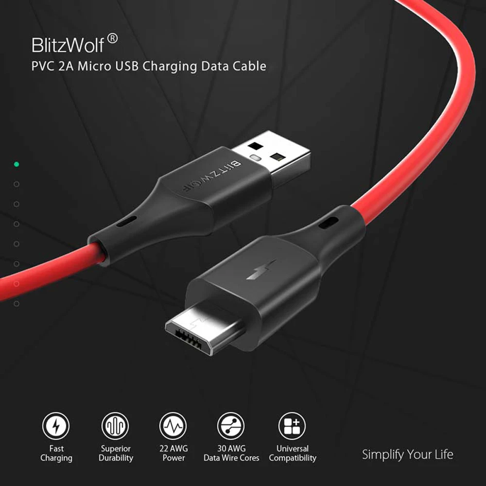 BlitzWolf Micro USB кабель 2A зарядный USB кабель для передачи данных для быстрой зарядки для Samsung S7 S6 Xiaomi Redmi Note 5 Планшета Android USB шнур