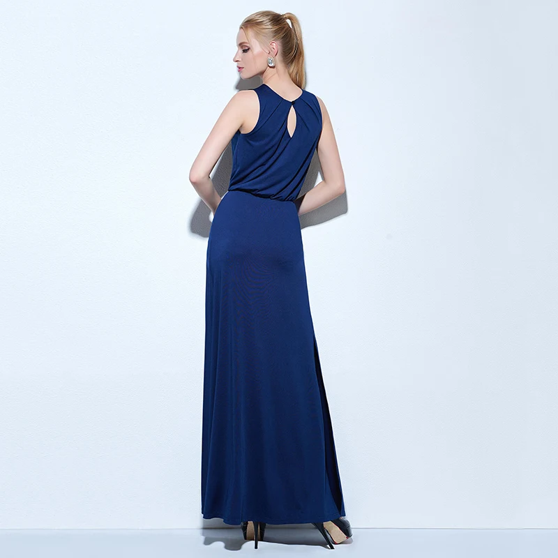 Tanpell длинное вечернее платье с разрезом спереди, недорогое элегантное темно-синее прямое платье в пол без рукавов, вечерние платья