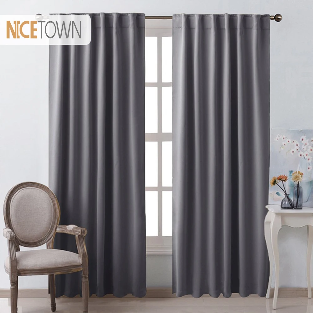 

NICETOWN Solid Color blackout curtain Thermal Insulated rod pocket back tab For Living Room Drapes Bedroom curtains Custom Made