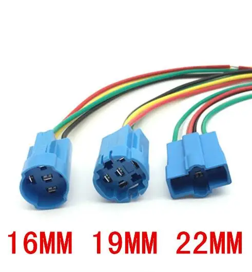 

16mm 19mm 22mm Push Button Switch Flat Pins Type Switch Connector Push Button Socket Plug Wire Factory Online Wholesale