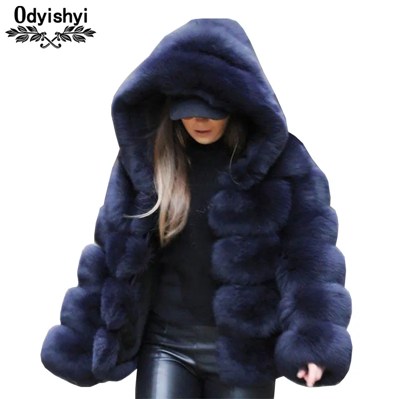 2019 Winter Thicken Warm Faux Fur Coat Women Plus Size Hooded Long