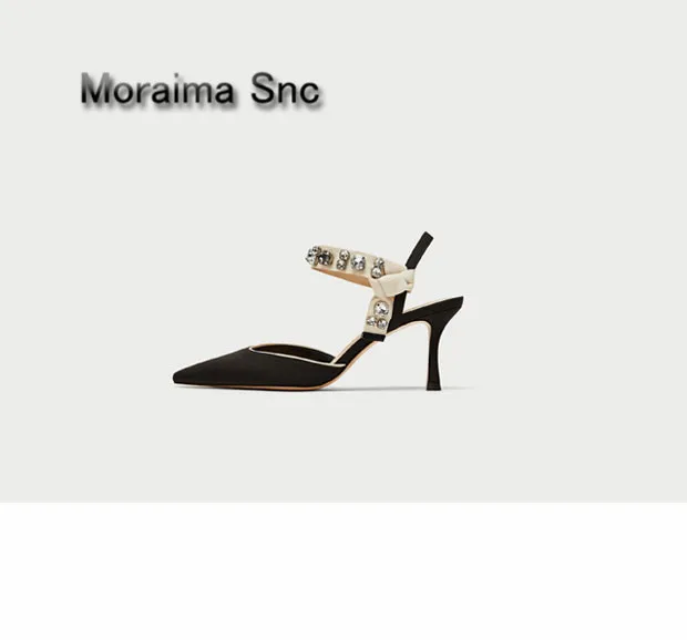 Moraima Snc brand black white stiletto summer shoes women crystal pointed toe high heels sandals ladies butterfly-knot thin heel moraima snc gladiator shoes black peep toe women wedges shoes color crystal butterfly knot platform high heels sandals women